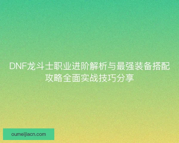 DNF龙斗士职业进阶解析与最强装备搭配攻略全面实战技巧分享