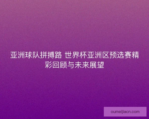 亚洲球队拼搏路 世界杯亚洲区预选赛精彩回顾与未来展望